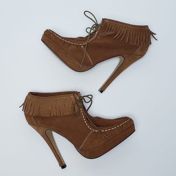 Charles David Suede Fringe Stiletto Heel Booties - Picture 2 of 8